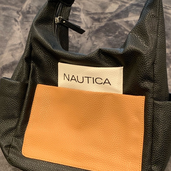 Nautica black pebble shoulder bag white tan - Picture 1 of 6